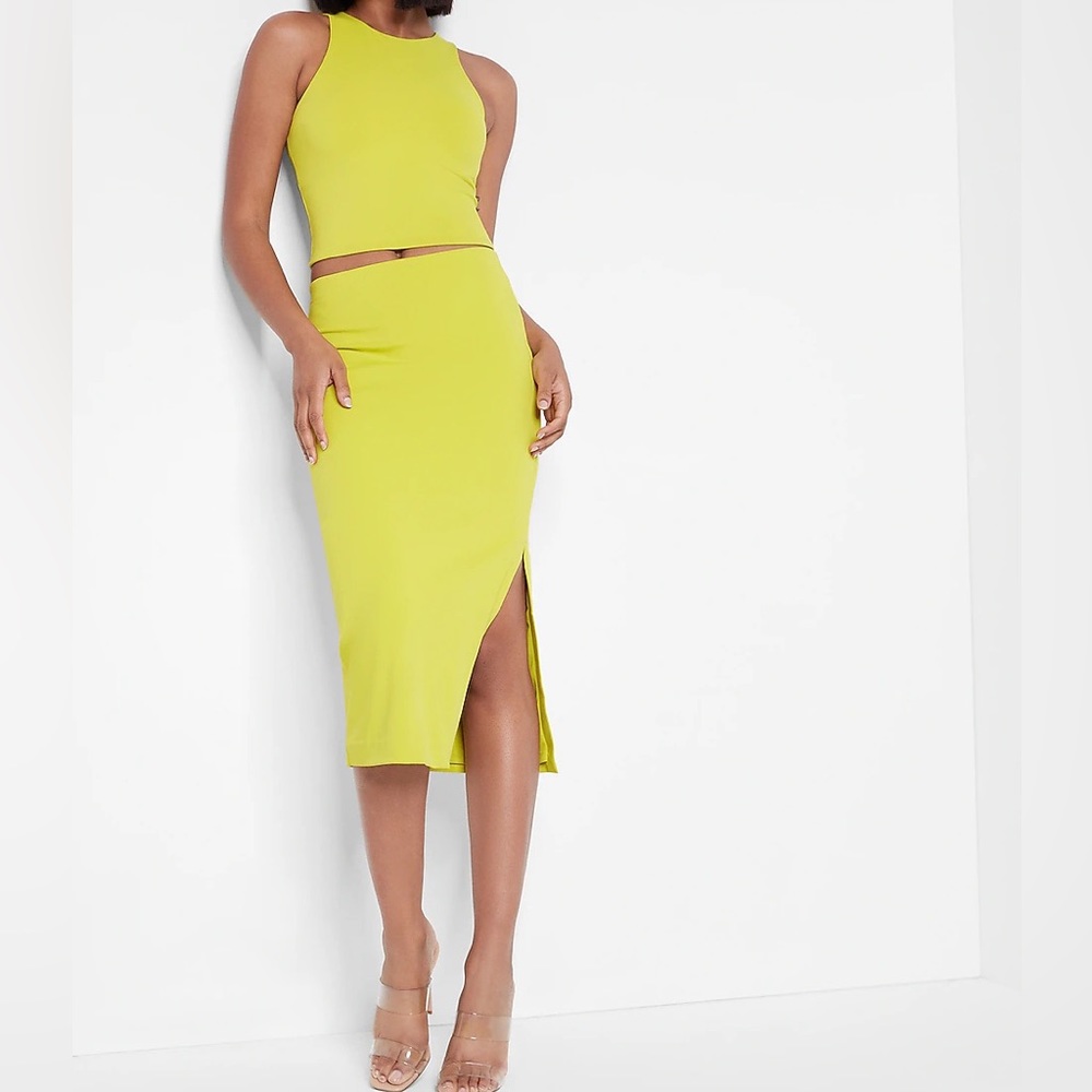 Express Lime Green High Waisted Body Contour Midi Skirt